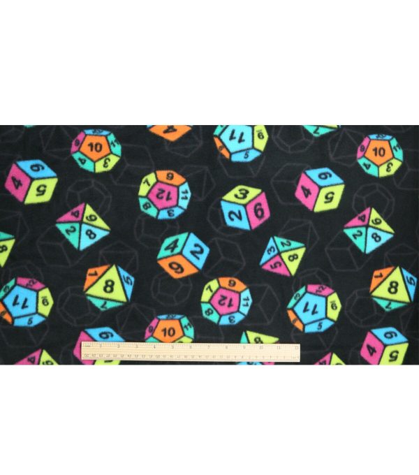Neon Dice on Black Anti Pill Fleece Fabric - Image 4