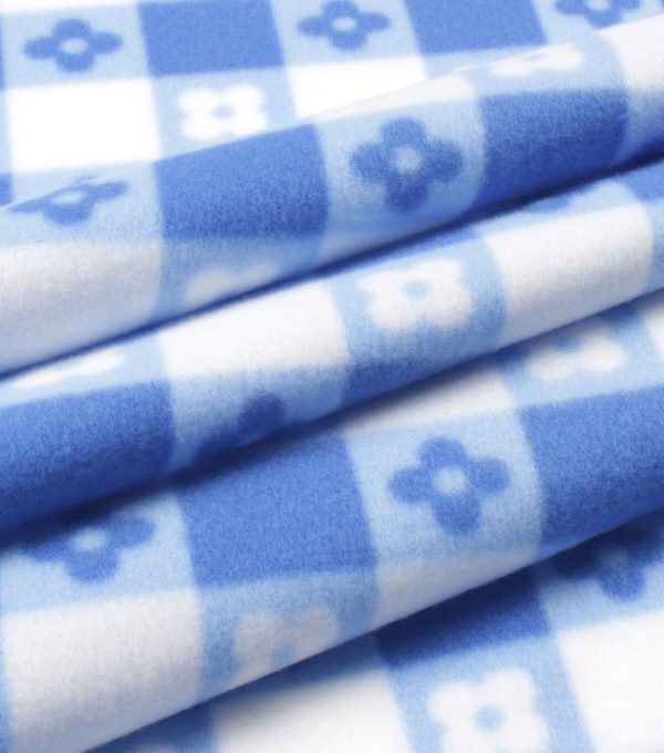 Blue Floral Gingham Blizzard Fleece Fabric - Image 3